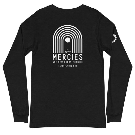 "His Mercies are New" Back / Icon Sleeve Unisex Long Sleeve Tee